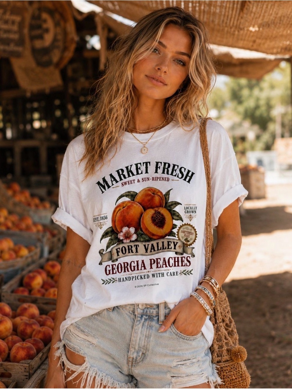 Market Fresh Georgia Peaches Graphic Tee - White